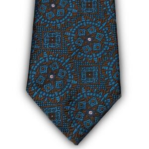 Ornate Blue & Bronze Floral Silk Tie
